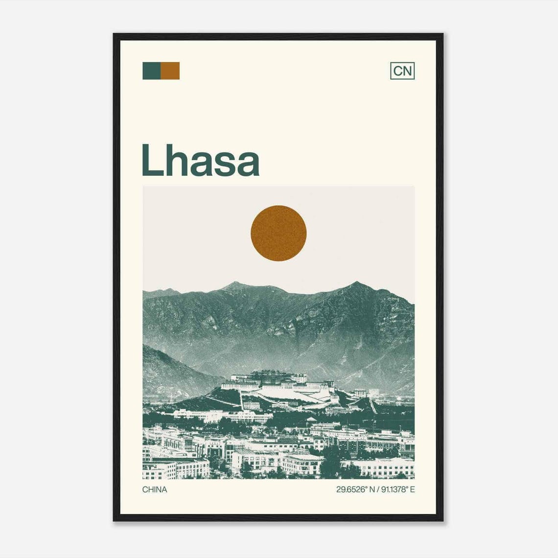 Lhasa China Potala Palace Mountain Cityscape Duotone Travel Poster