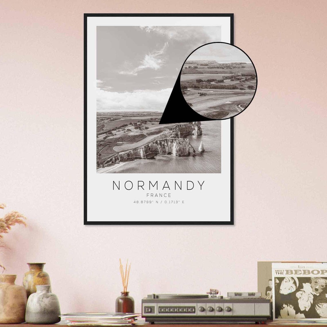 Normandy France Chalk Cliffs Aerial Coast Black White Photo Poster - Image 4
