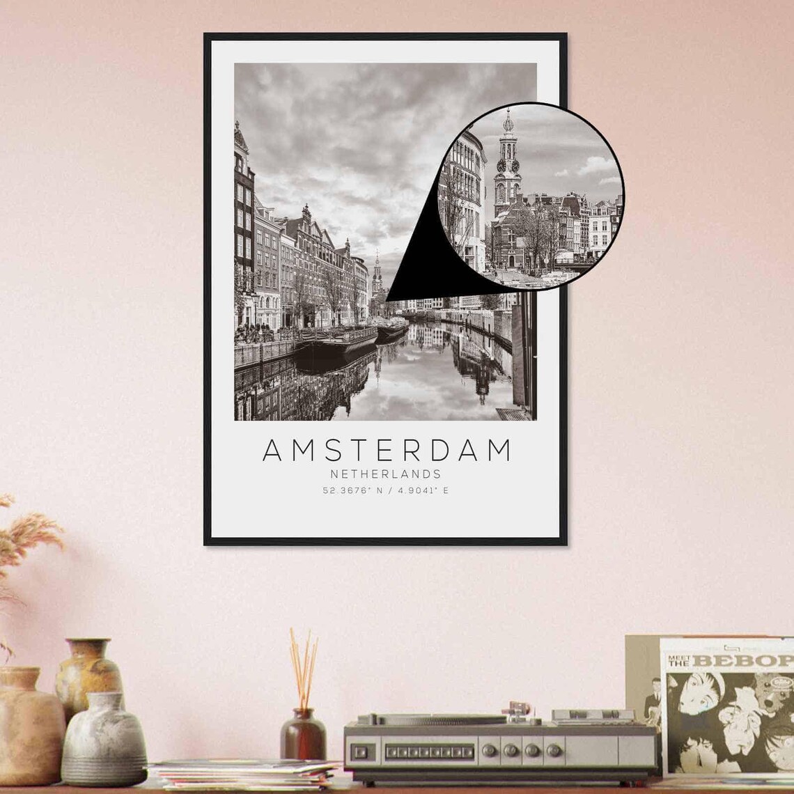 Amsterdam Netherlands Canal Houses Black and White Travel Poster - Image 4