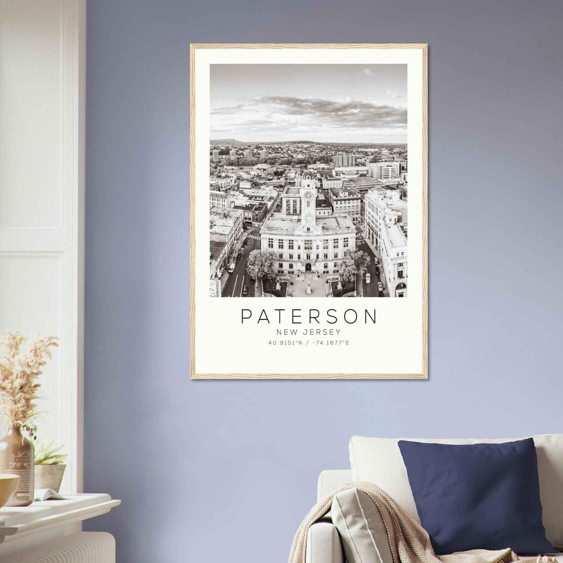 Paterson New Jersey Historic Clock Tower Aerial Black and White Photo Poster - Image 2