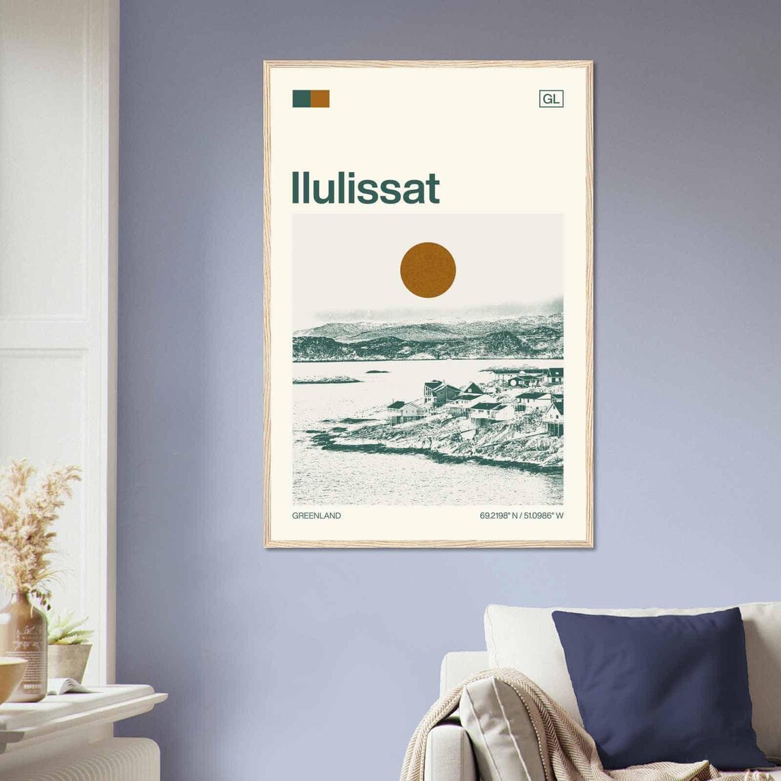 Ilulissat Greenland Coastal Town Fjord Houses Duotone Travel Poster - Image 2