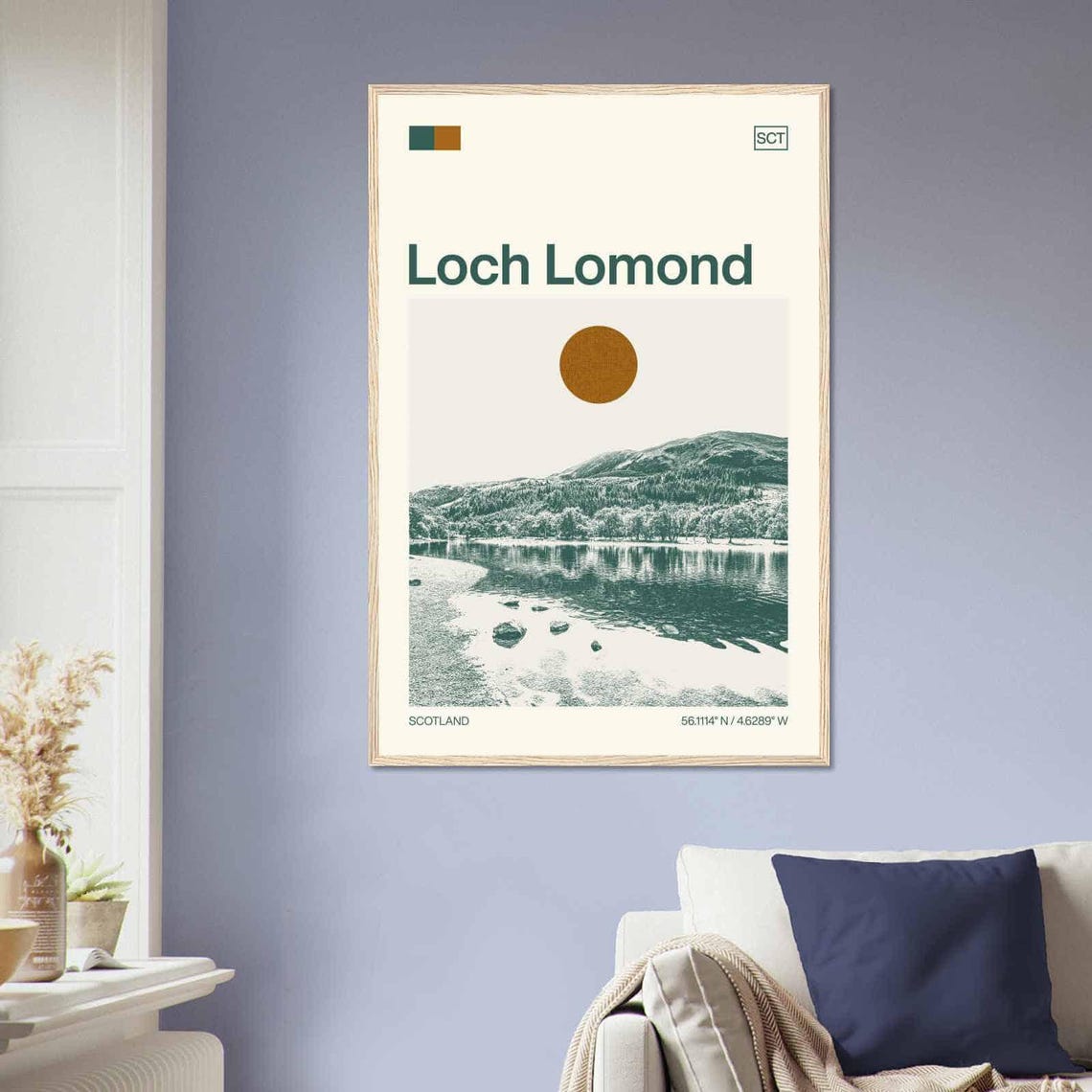 Loch Lomond Scotland Shoreline Hills Reflection Duotone Travel Poster - Image 2