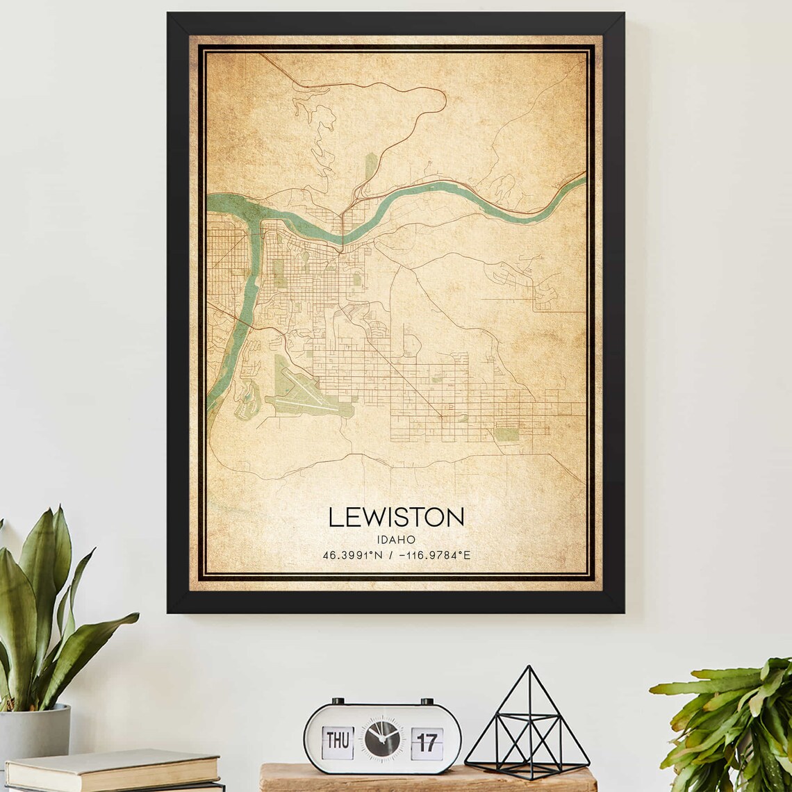 Vintage Lewiston Idaho City Street Map Coordinates Art Poster