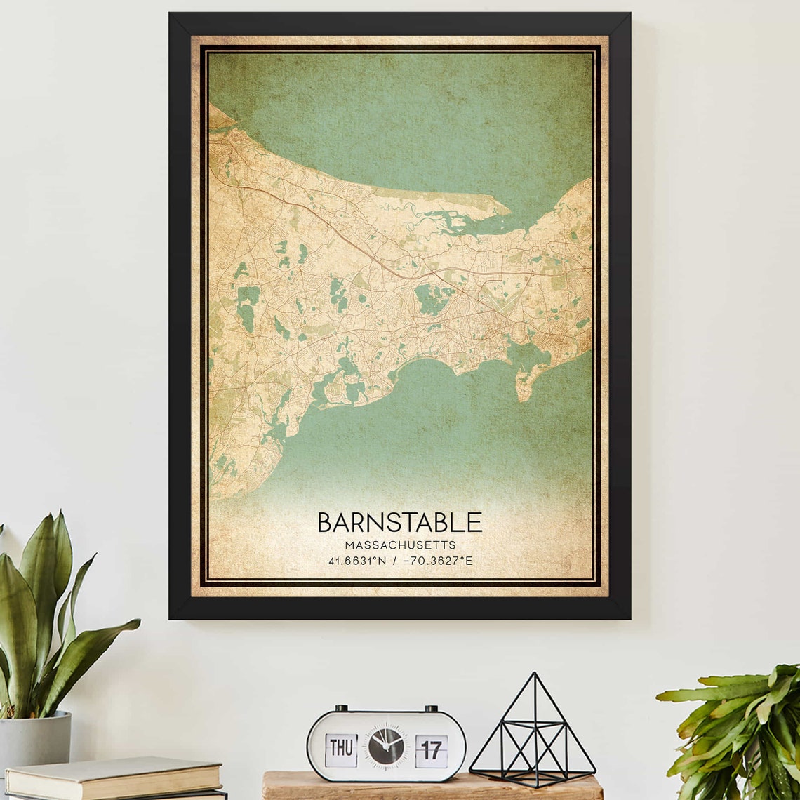 Barnstable Massachusetts Vintage City Map Hometown Travel Poster