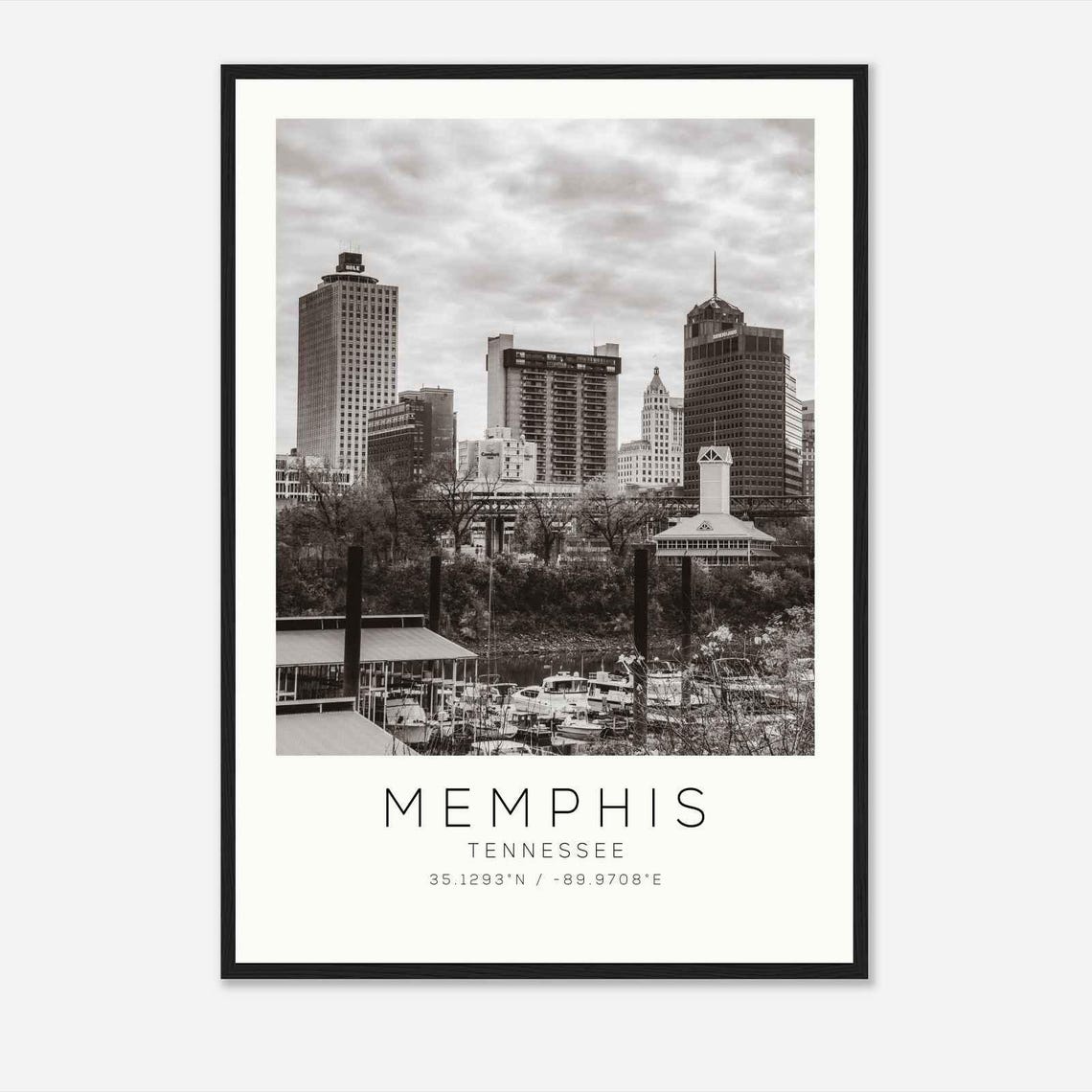 Memphis Tennessee Downtown Riverfront Minimalist Travel Poster