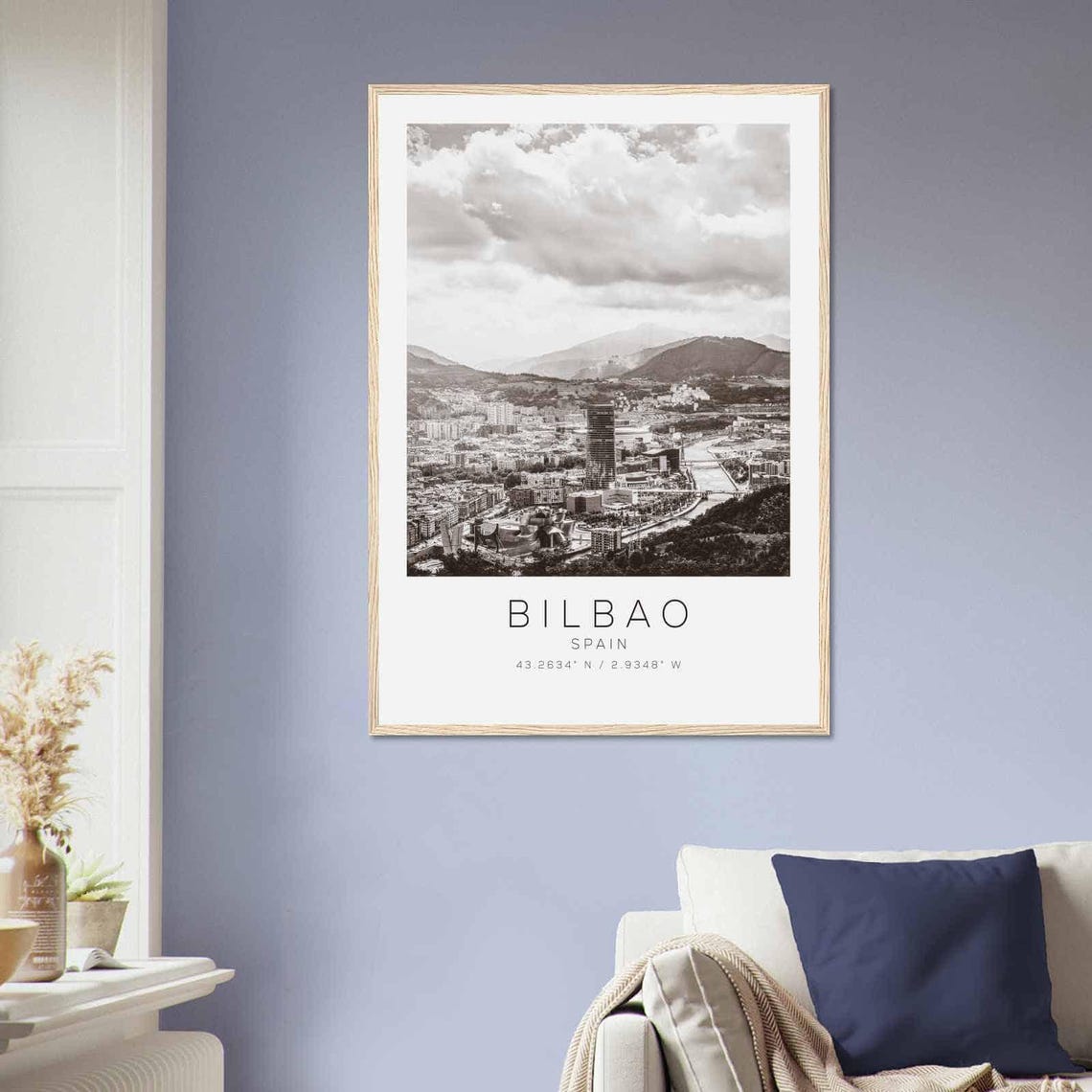 Bilbao Spain Aerial River Cityscape Black White Photo Poster - Image 2