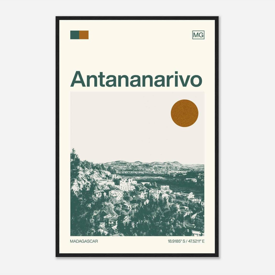 Antananarivo Madagascar Hillside City View Duotone Travel Poster