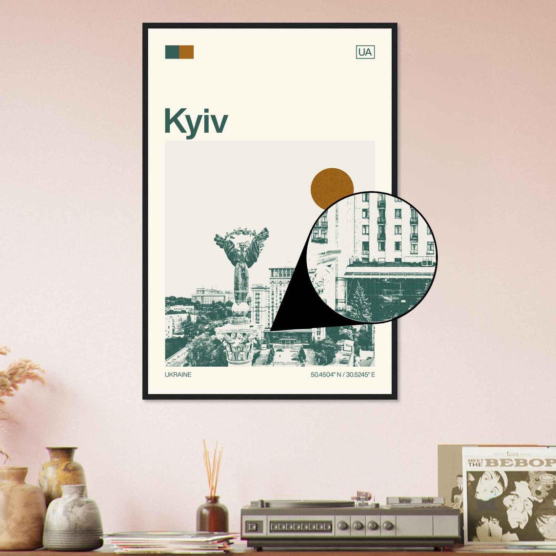 Kyiv Ukraine Independence Monument Maidan Square Duotone Travel Poster - Image 4