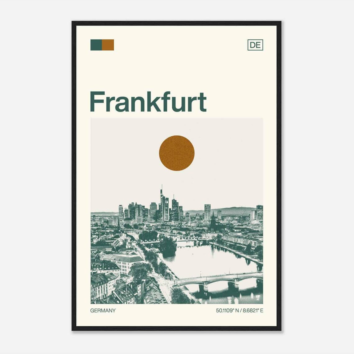 Frankfurt Germany Aerial Skyline Main River Bridge Travel Poster