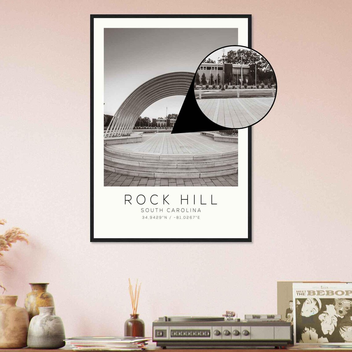 Rock Hill South Carolina Modern Arch Black and White Photo Poster - Image 4