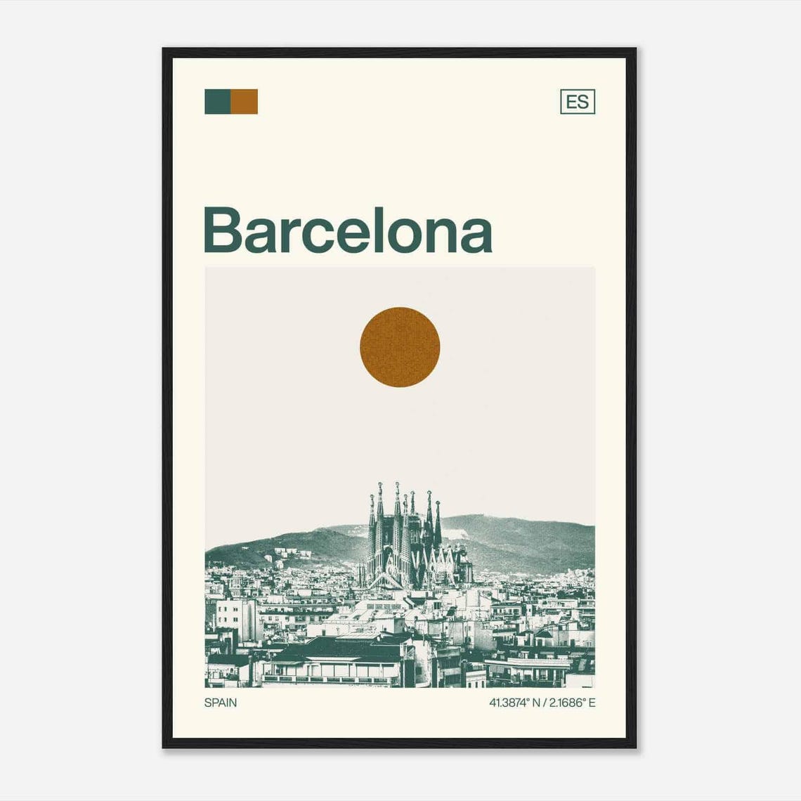 Barcelona Spain Sagrada Familia Skyline Vintage Style Travel Poster