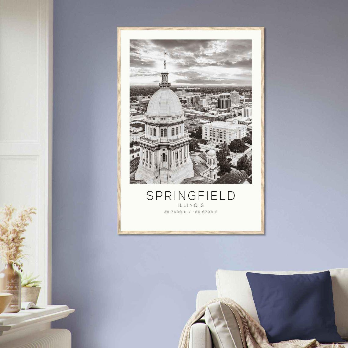 Springfield Illinois Capitol Dome Aerial Black White Photo Poster - Image 2