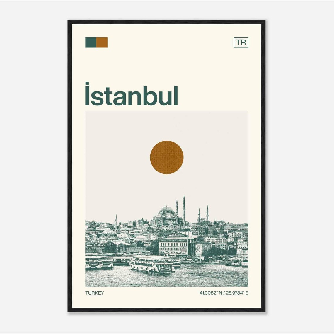 Istanbul Ferry Waterfront Mosque Turkey Minimalist Travel Poster