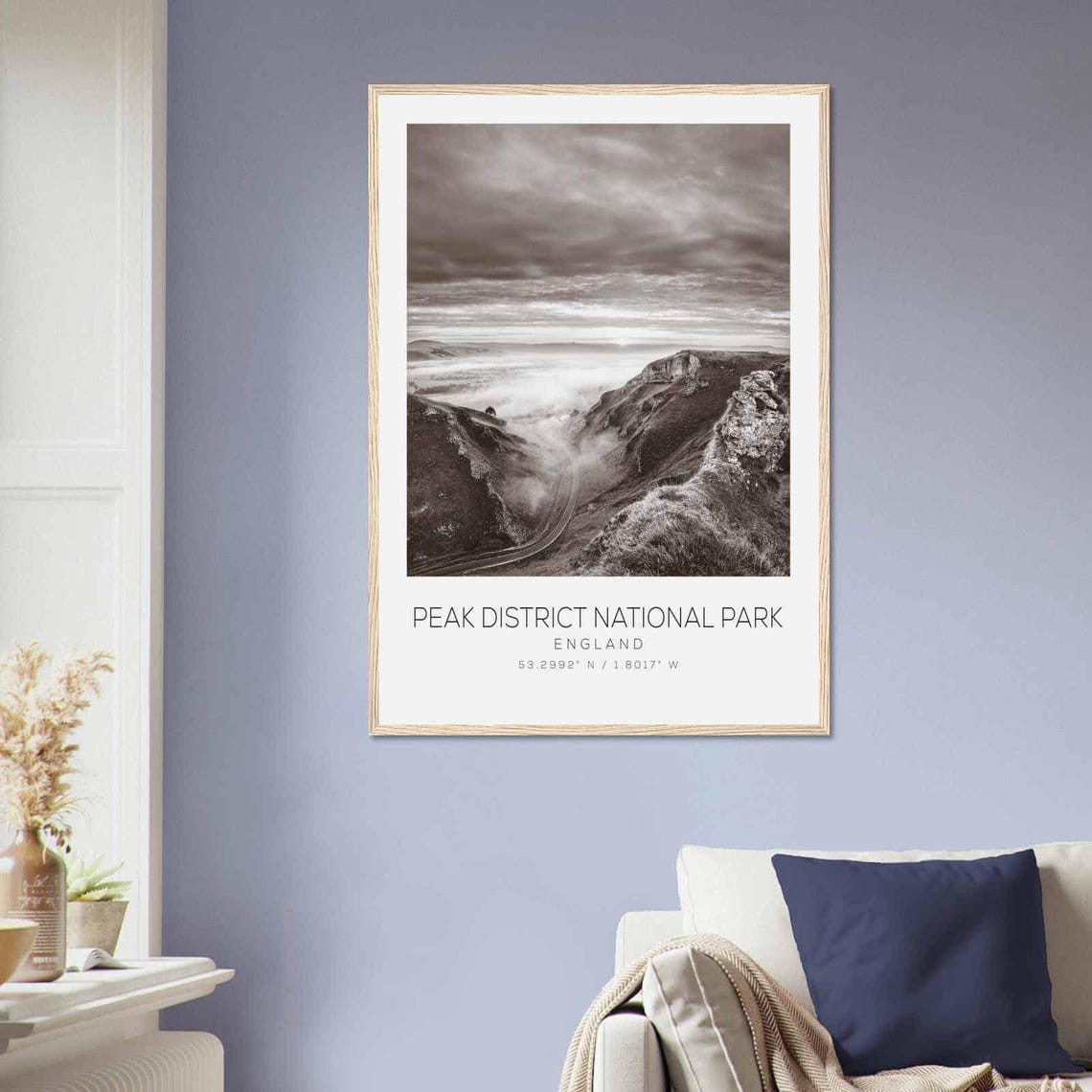 Peak District National Park Misty Hills Black White Photo Poster - Image 2