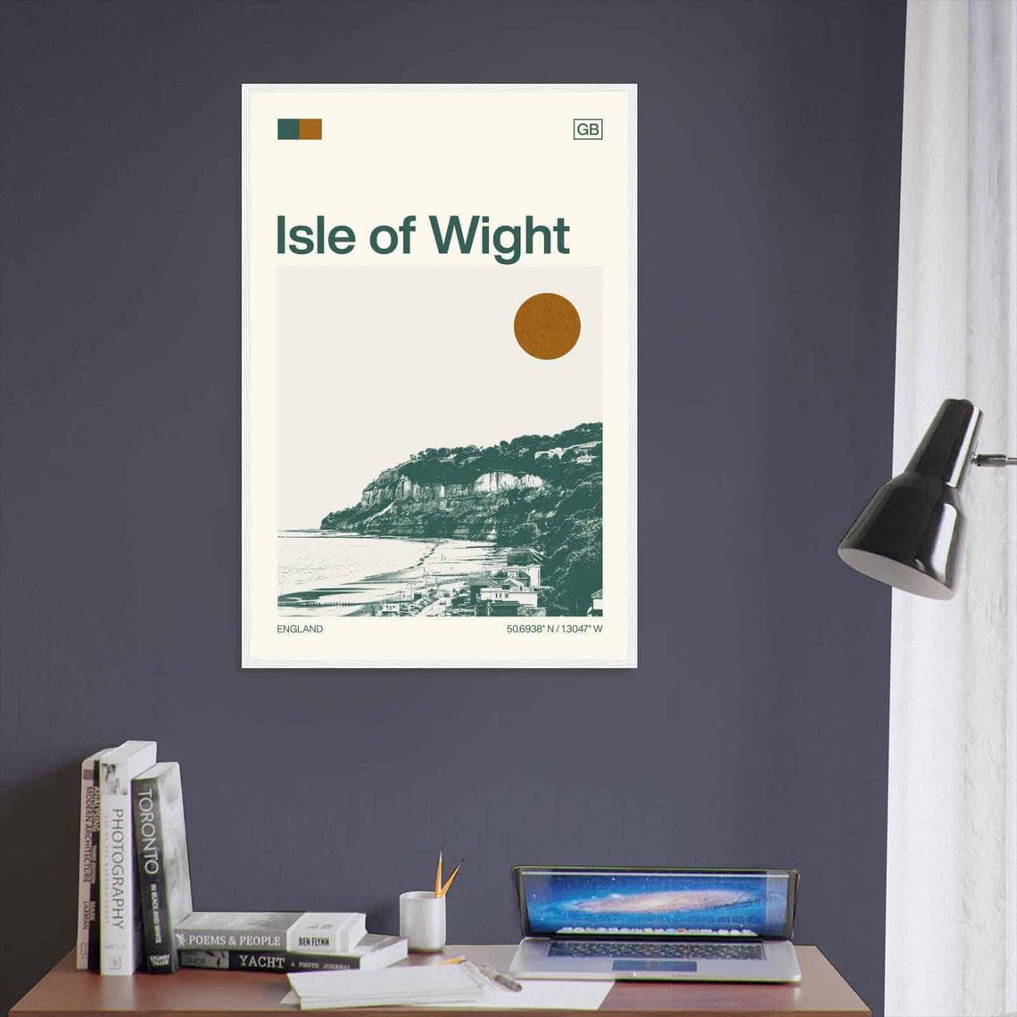Isle Of Wight England Chalk Cliffs Beach Coast Duotone Travel Poster - Image 3