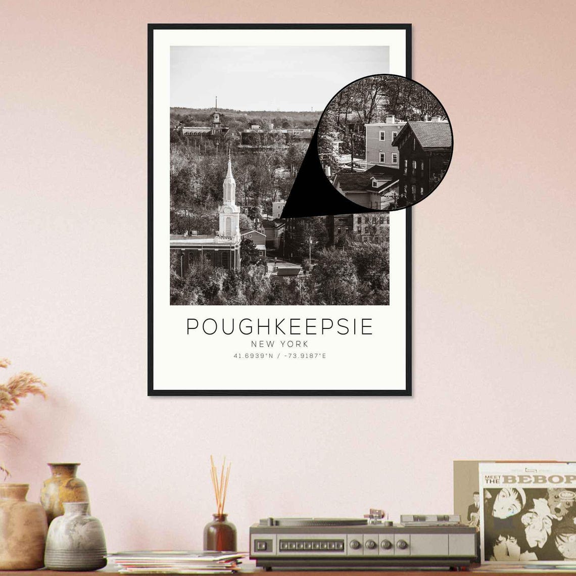 Poughkeepsie New York Hilltop Church Spires Black and White Poster - Image 4