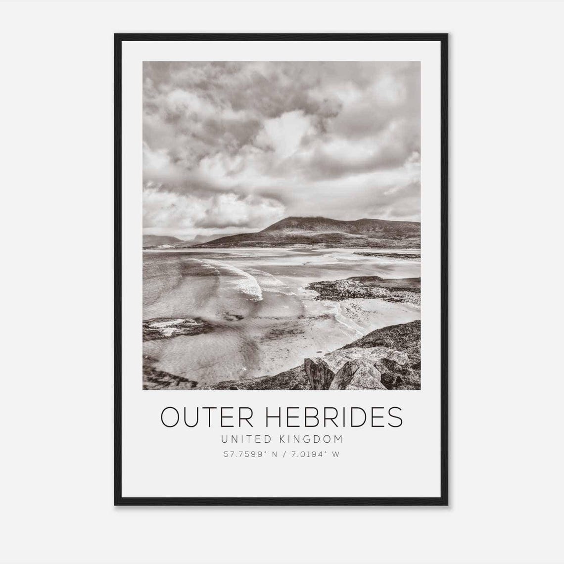 Outer Hebrides United Kingdom Tidal Shore Black White Photo Poster