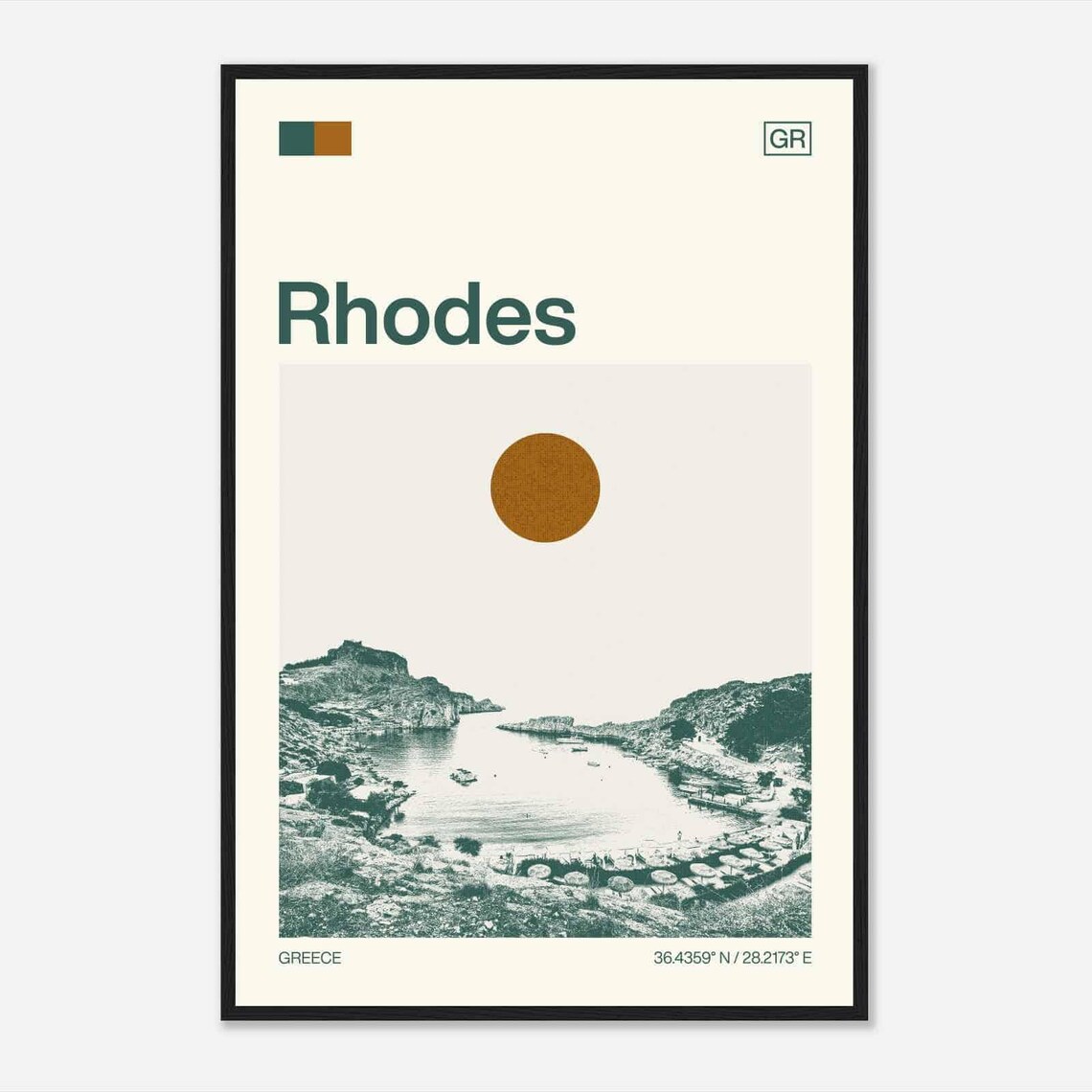 Rhodes Greece Minimalist Monochrome Travel Poster