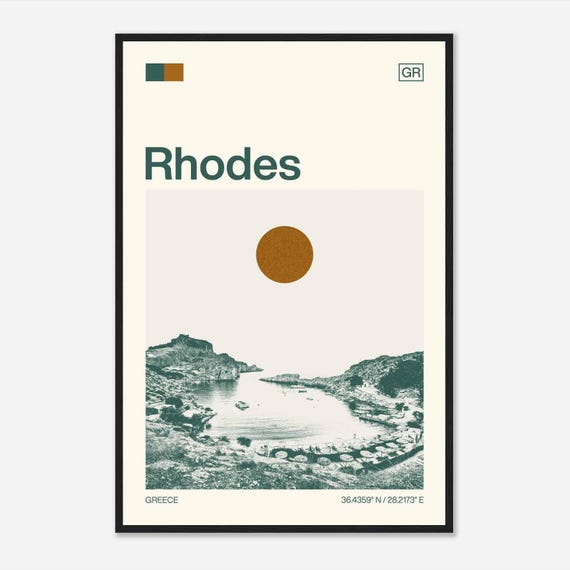 Rhodes Greece Minimalist Monochrome Travel Poster