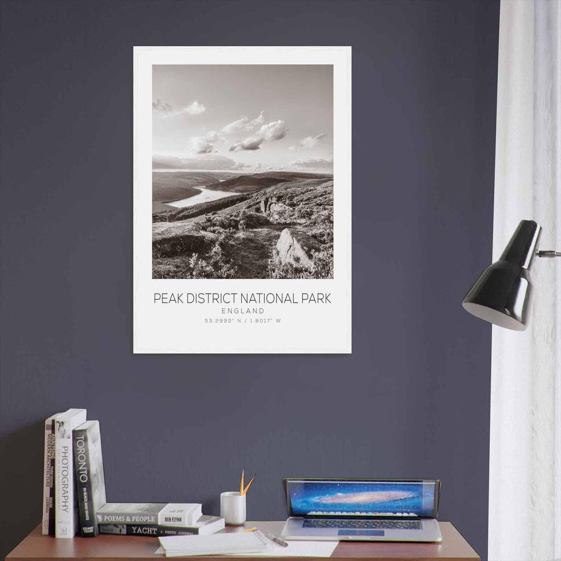 Peak District National Park Reservoir Vista Black White Photo Poster - Image 3