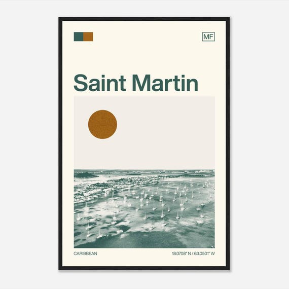 Saint Martin Caribbean Minimalist Monochrome Travel Photo Poster
