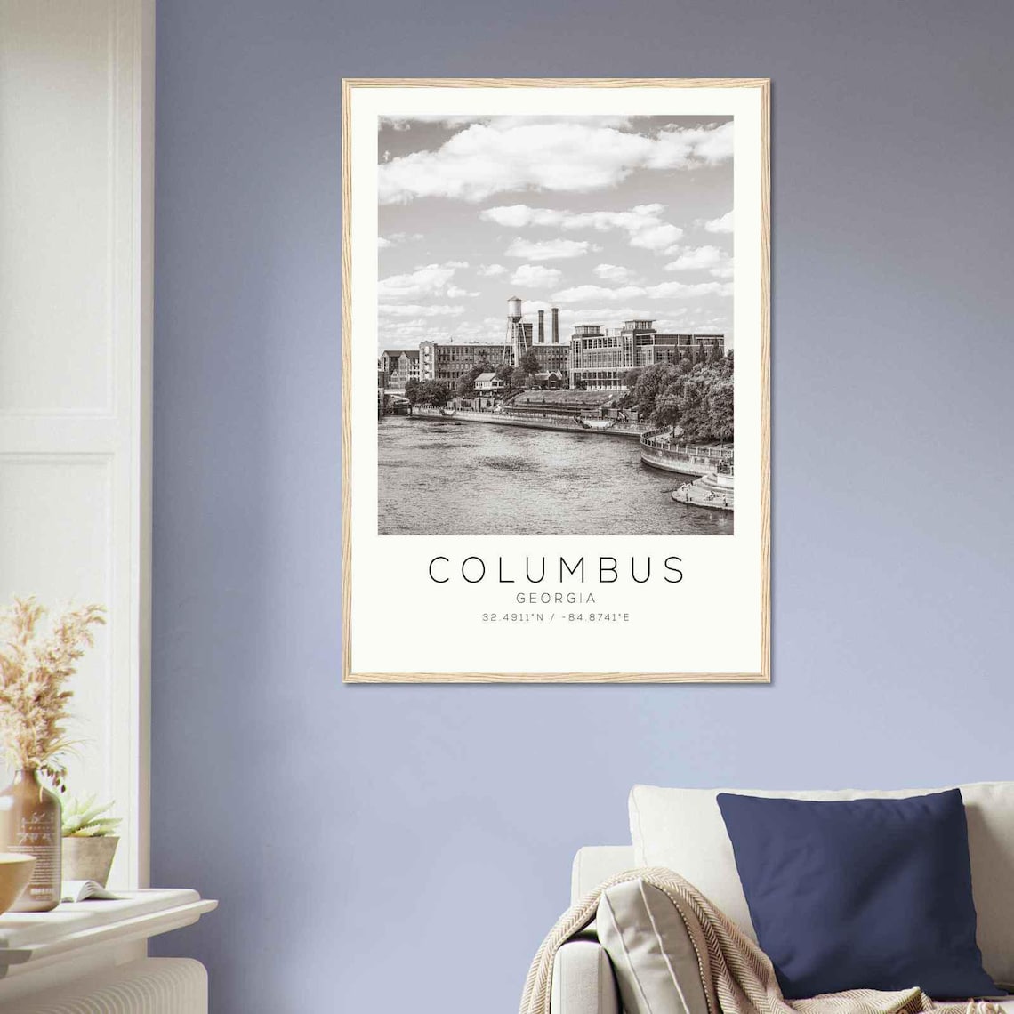 Columbus Georgia Riverwalk Mills Waterfront Black White Photo Poster - Image 2