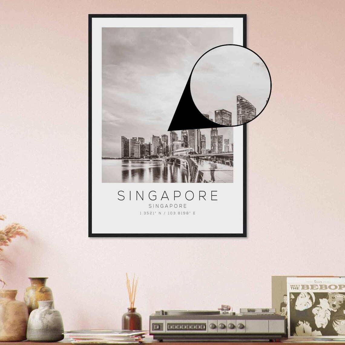 Singapore Marina Bay Skyline Dusk City Black and White Photo Poster - Image 4