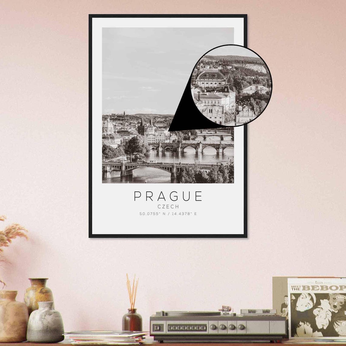 Prague Czech Charles Bridge Vltava River Black and White Poster - Image 4