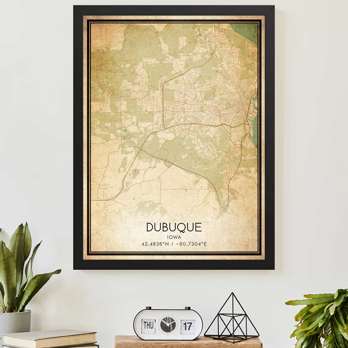 Dubuque Iowa Vintage City Street Map with Coordinates Art Print