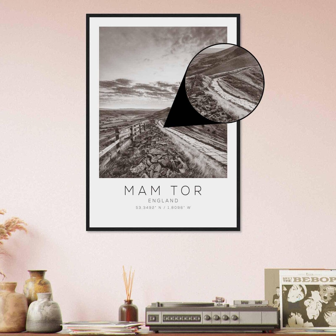 Mam Tor England Peak District Ridgeline Black and White Photo Poster - Image 4