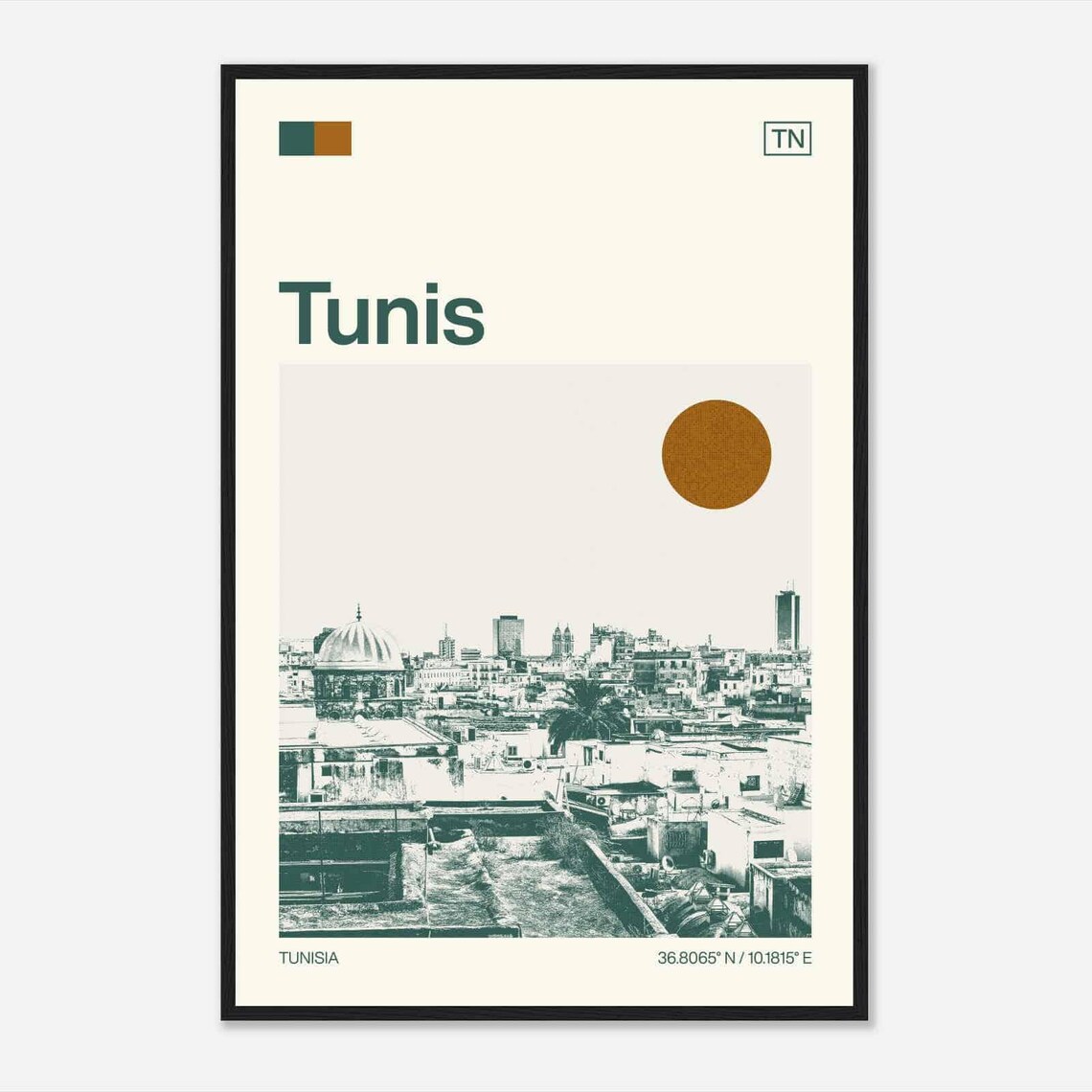 Tunis Tunisia Minimalist Monochrome Medina Skyline Travel Poster