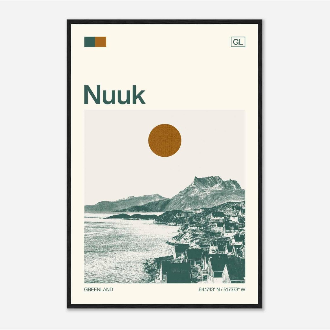 Nuuk Greenland Minimalist Monochrome Travel Poster