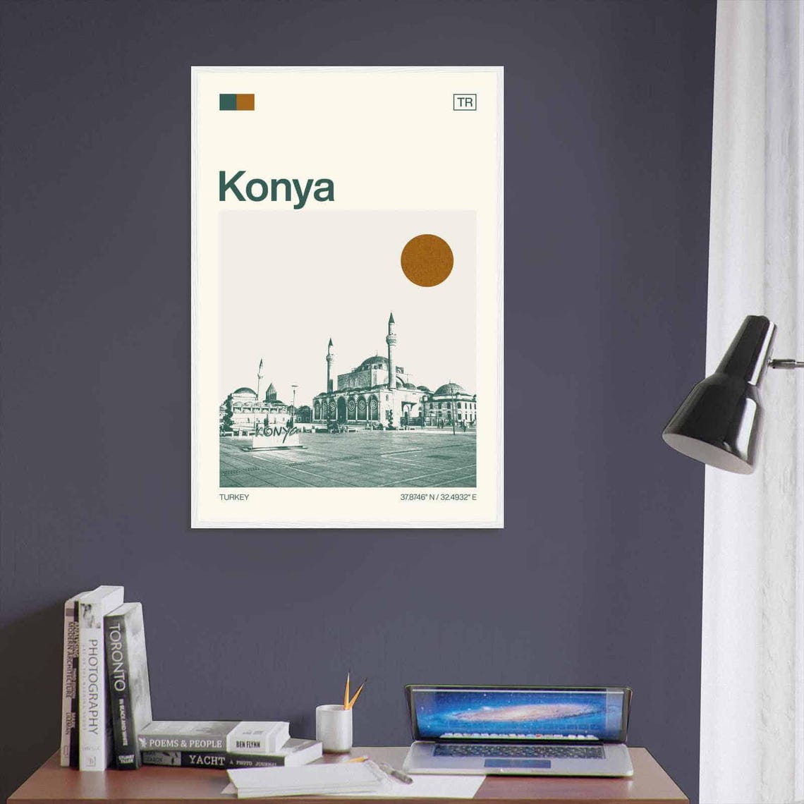 Konya Turkey Modern Minimalist Mosque Plaza Minarets Art Poster - Image 3