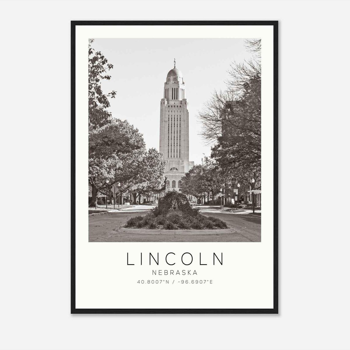 Lincoln Nebraska State Capitol Tower Black And White Photo Poster