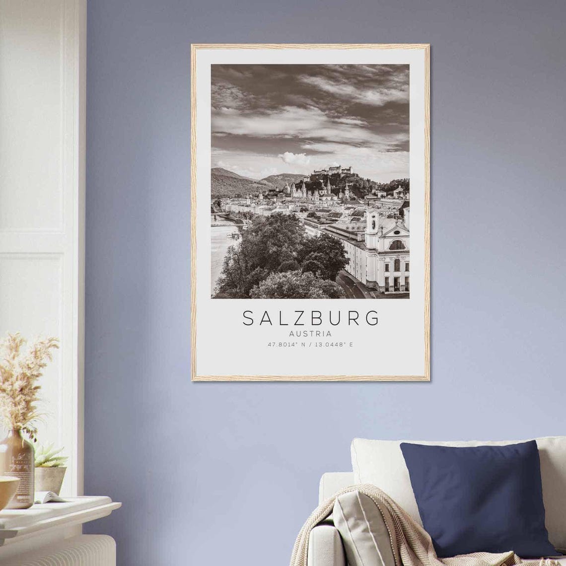 Salzburg Austria Old Town River View Black and White Travel Poster - Image 2