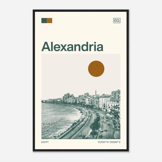Alexandria Egypt Minimalist Monochrome Travel Photo Poster