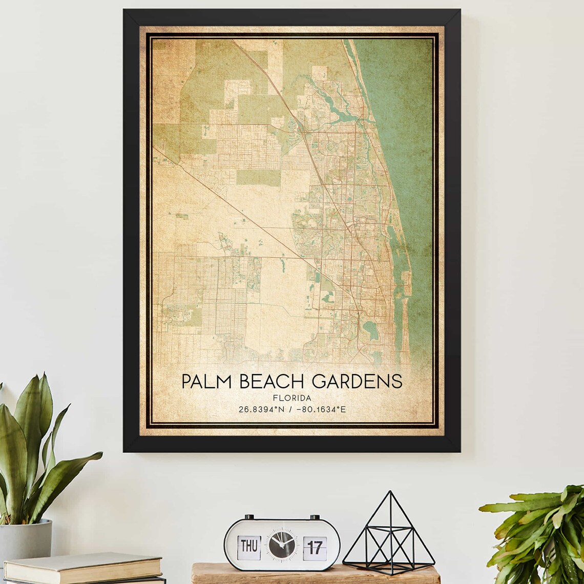 Vintage Palm Beach Gardens Florida Map Poster