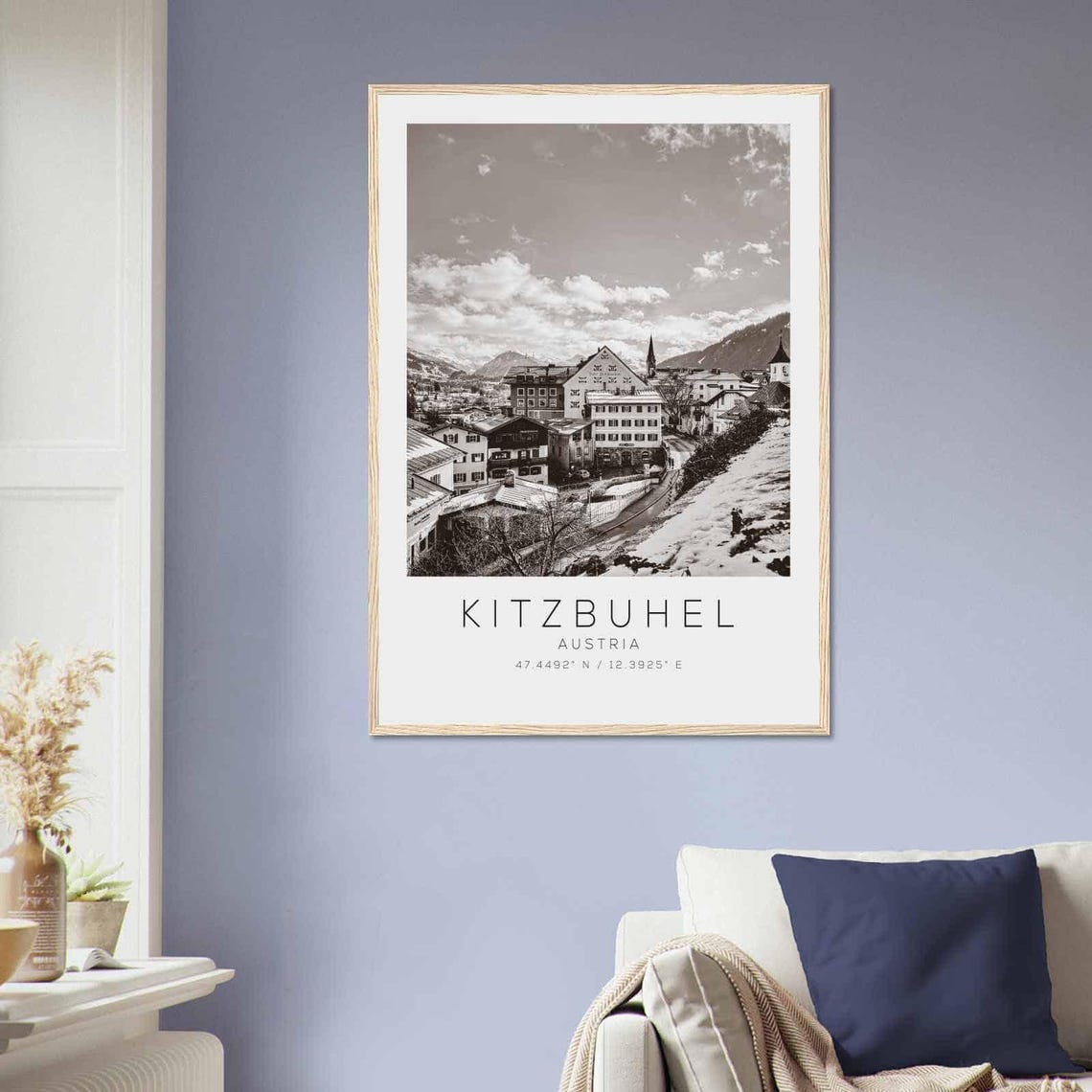 Kitzbuhel Austria Black White Snowy Alpine Ski Town View Poster - Image 2