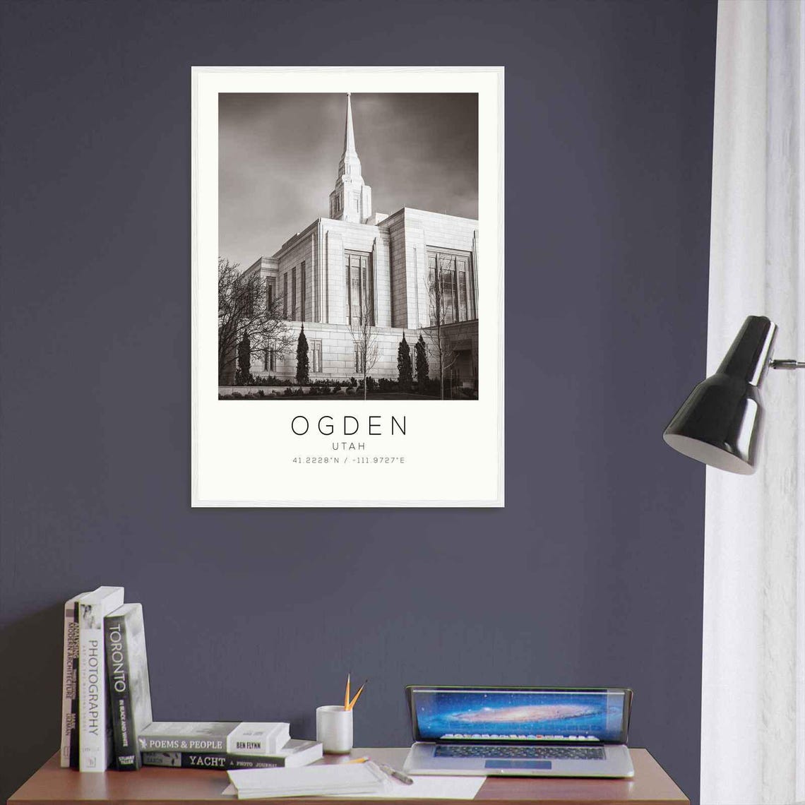 Ogden Utah Historic Temple Spire Black and White Photo Poster - Image 3