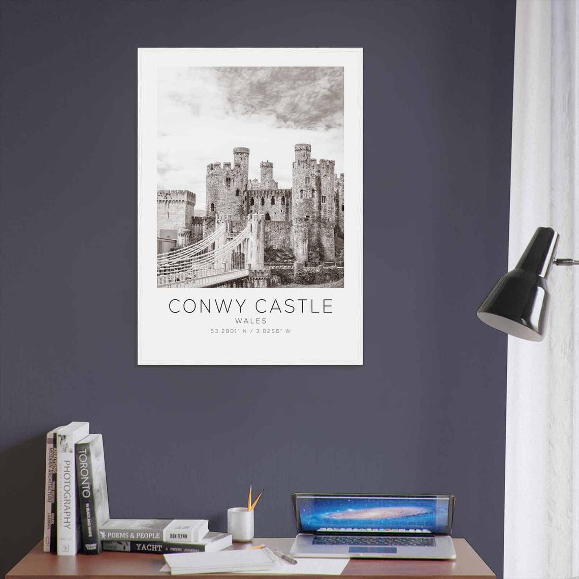 Conwy Castle Wales Medieval Fortress Bridge Black and White Poster - Image 3
