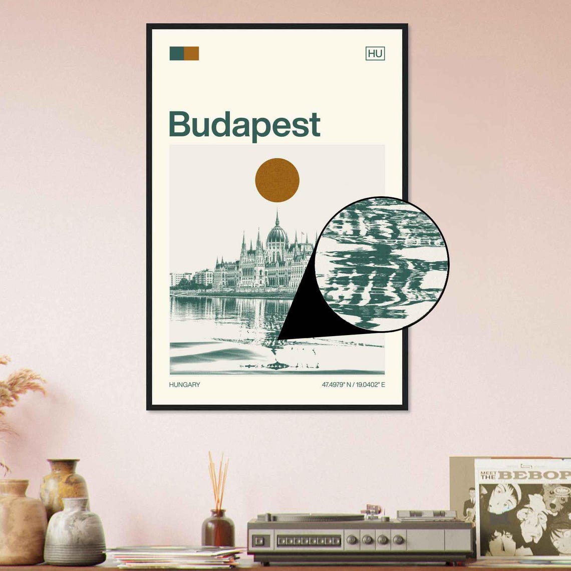 Budapest Hungary Parliament Building Reflection View Travel Poster - Image 4