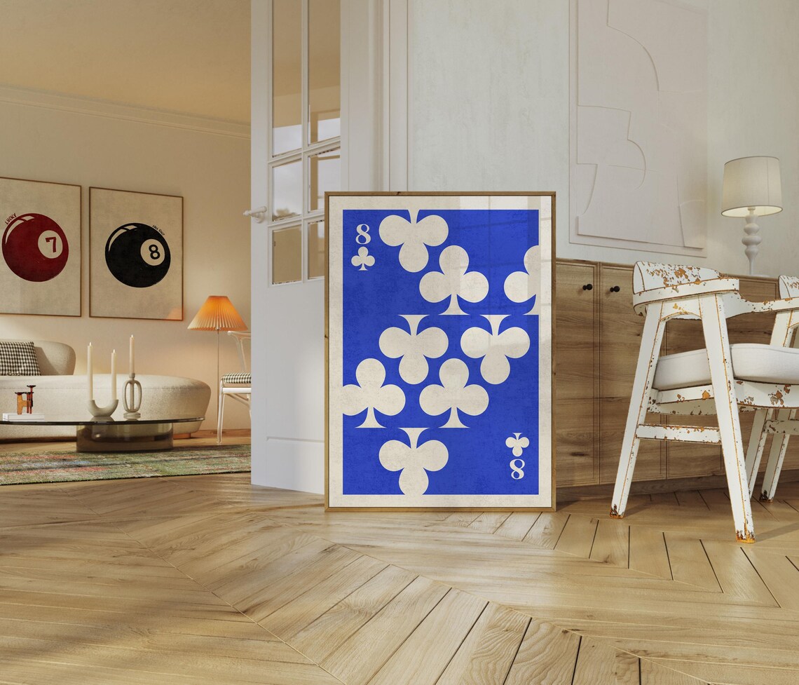 8 Of Clubs Retro Playing Card Poster, Modern Decor - Image 3