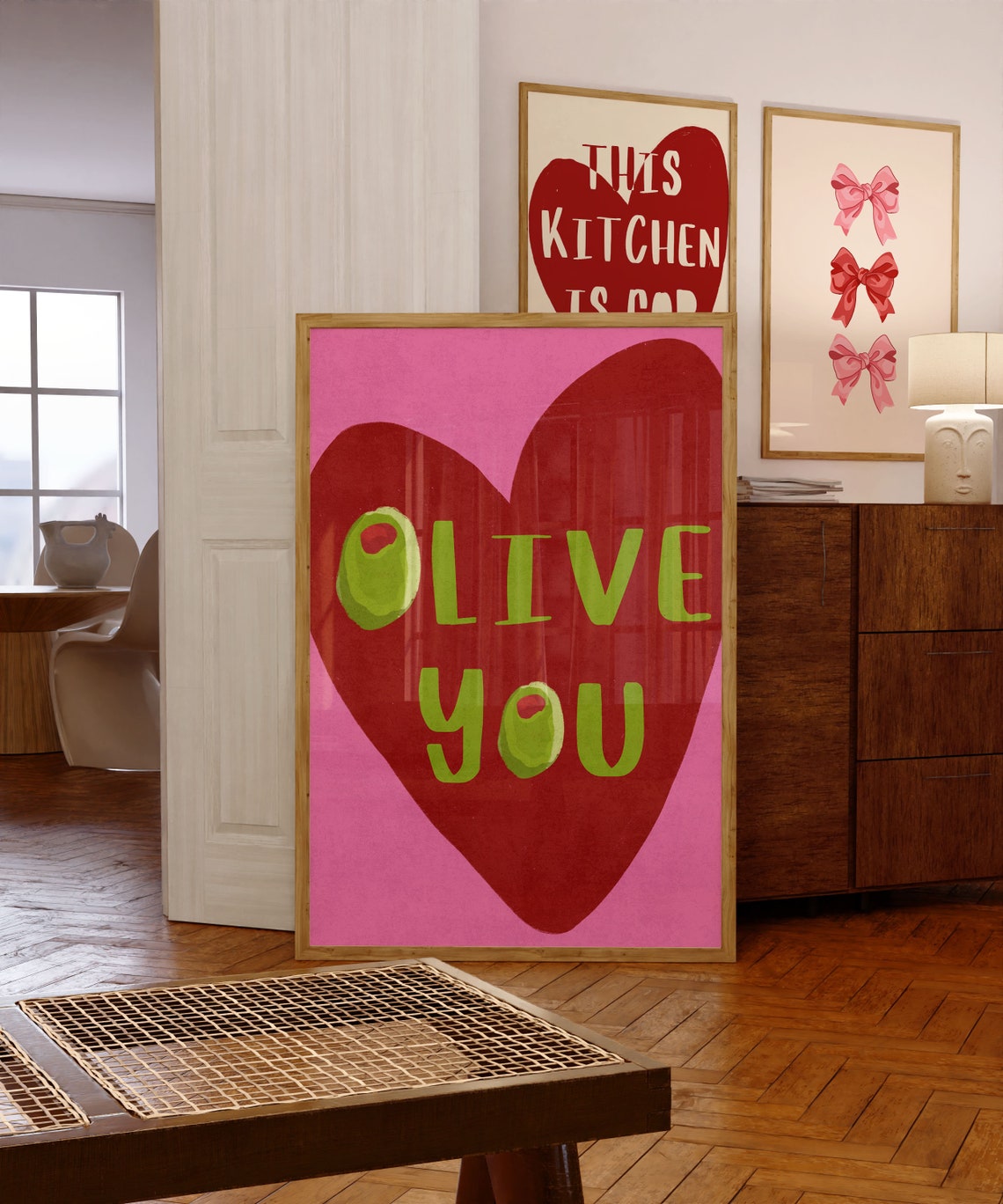 OLIVE YOU Pun Heart Funny Pink Valentines Kitchen Art Poster - Image 3