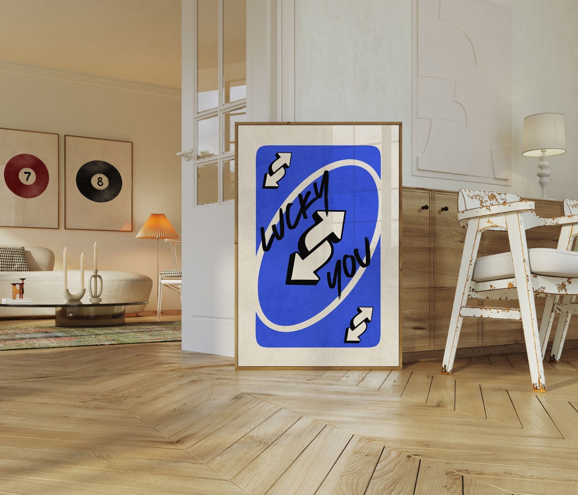 Lucky You Bright Blue Playing Card Retro Reverse Trendy Poster - Image 3