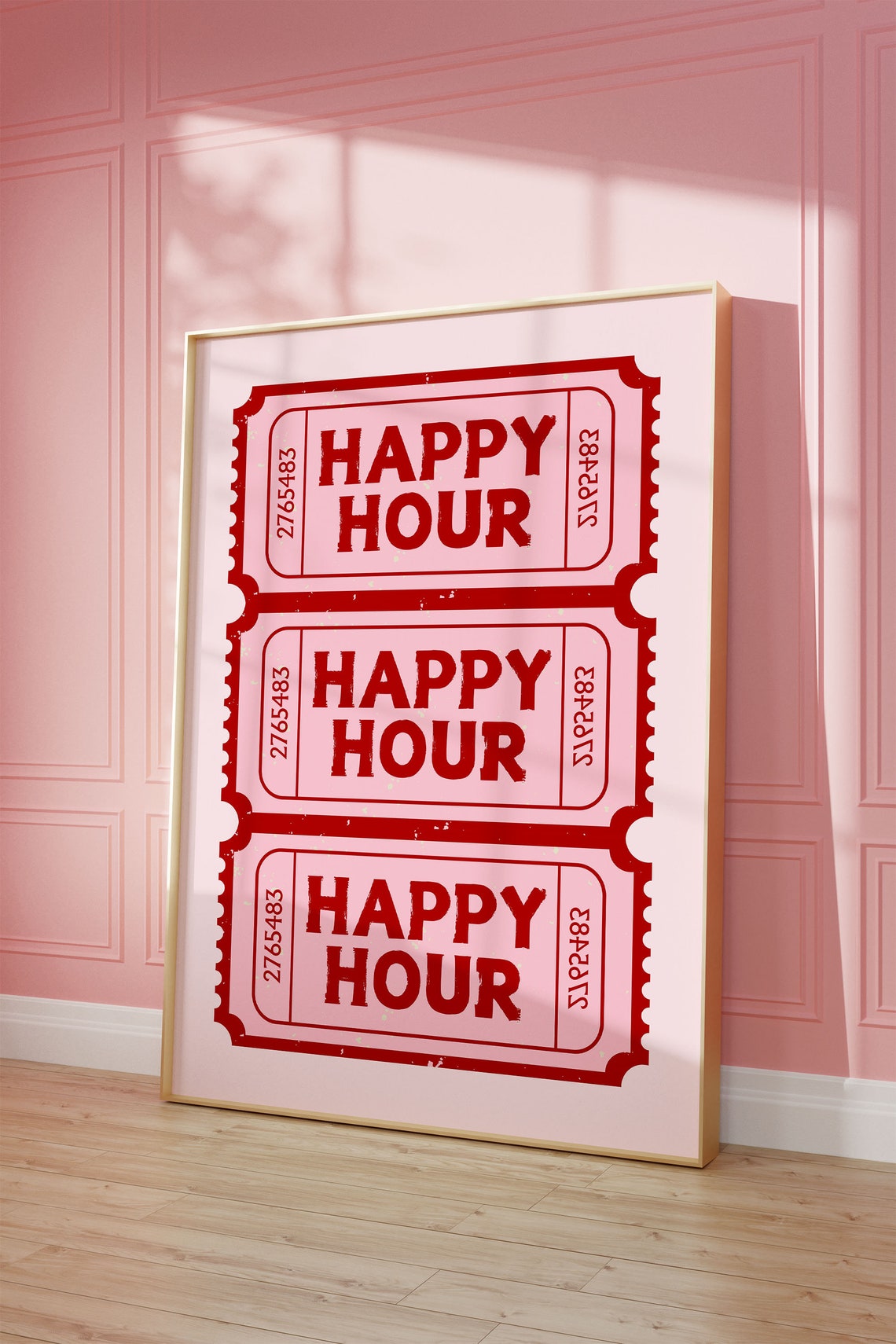 Happy Hour Retro Red Ticket Stubs Pink Vintage Bar Cart Decor Poster - Image 2