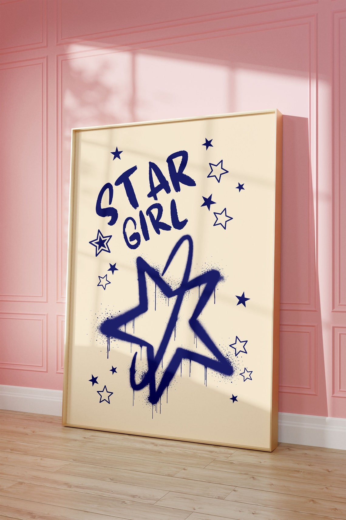 Star Girl Navy Graffiti Stars Retro Street Art Trendy Poster - Image 3