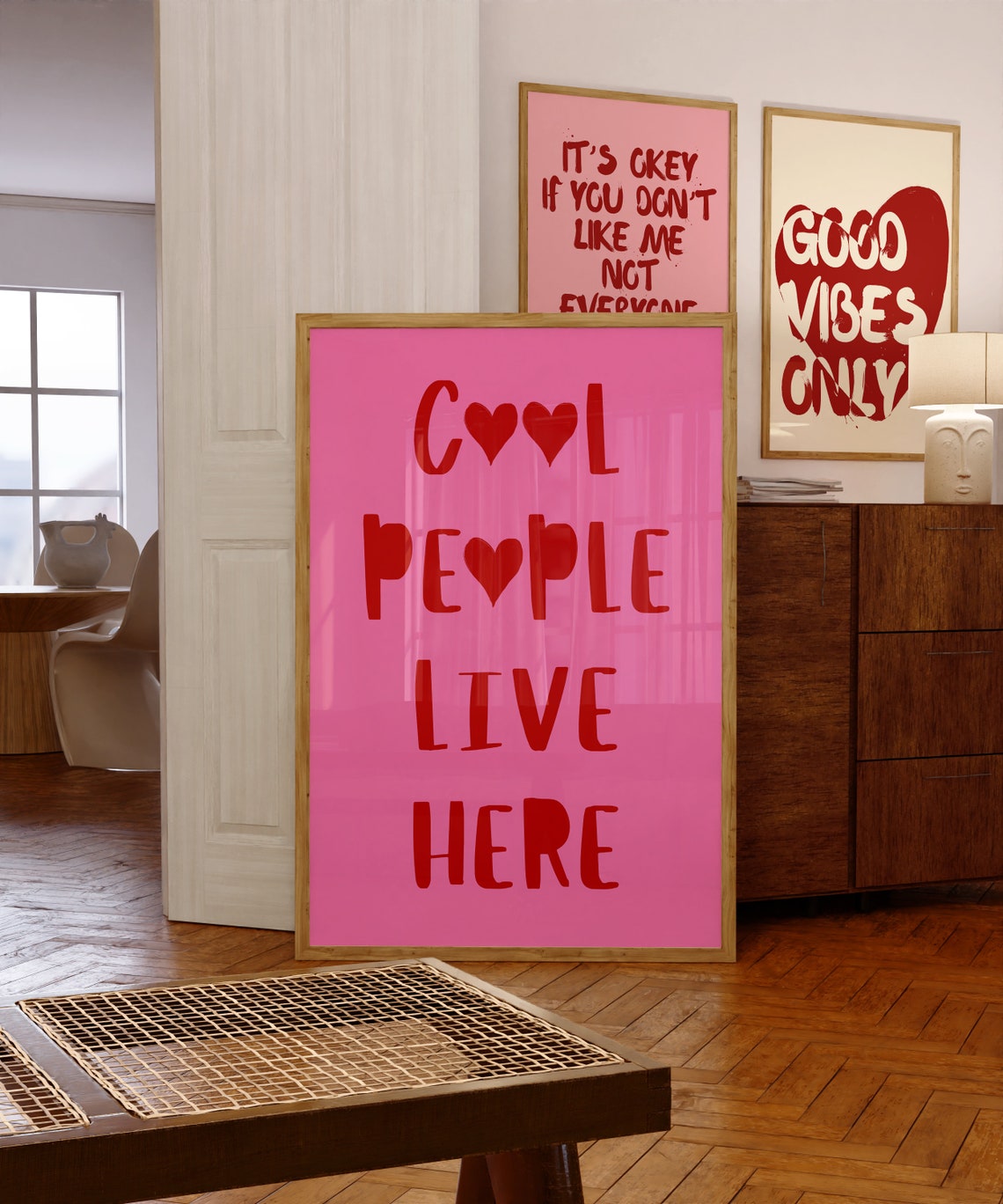 Cool People Live Here Hot Pink Hearts Trendy Statement Poster - Image 4