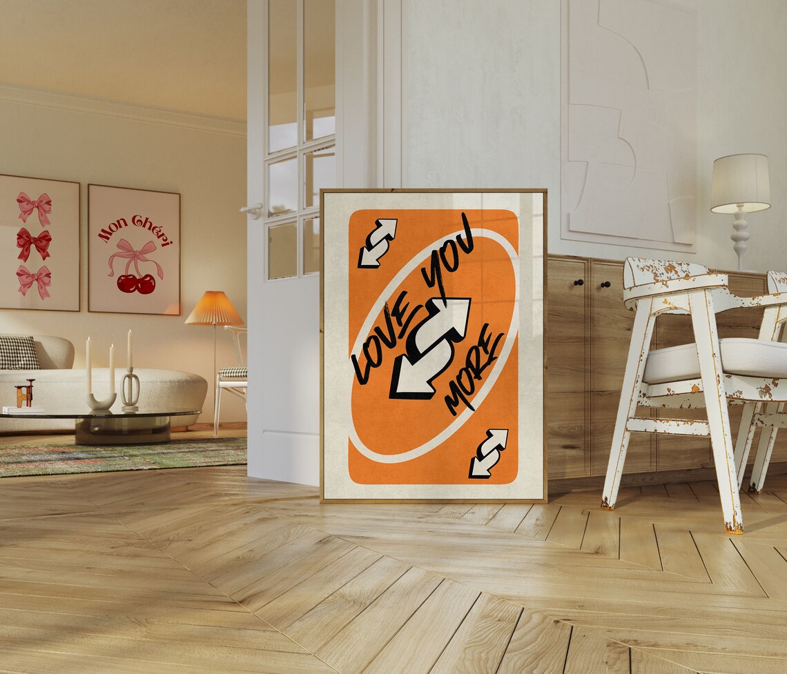 Love You More Vibrant Orange Playing Card Retro Reverse Trendy Poster - Image 2