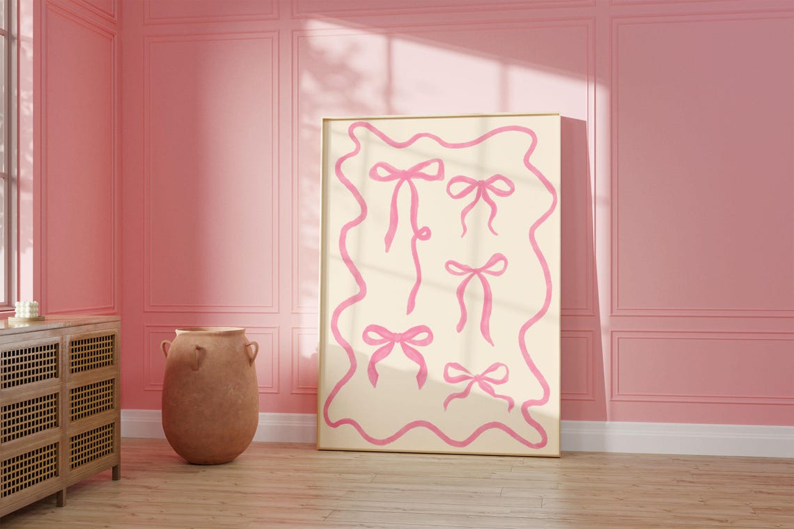 Trendy Coquette Pink Bow Wall Art Aesthetic Soft Girl Decor Girly Vintage Art - Image 2
