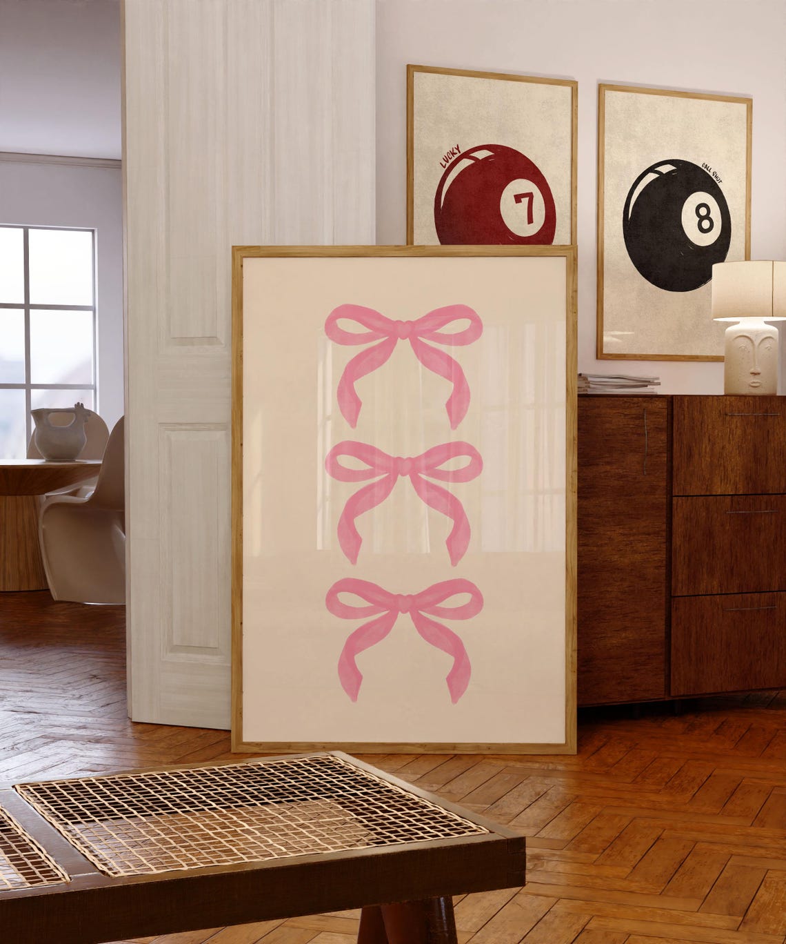 Three Pink Coquette Bows Ribbon Minimalist Preppy Girly Wall Art - Image 4